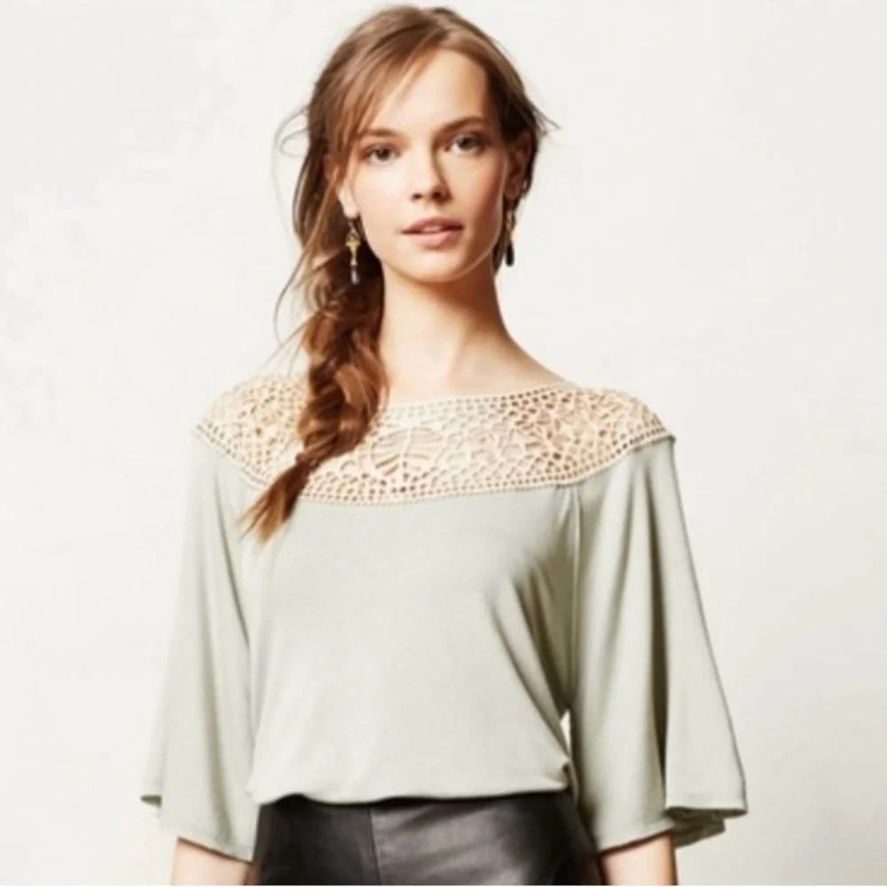 Anthropologie Liberty Garden Sage Vegan Leather Cutout Lace Boho Top M